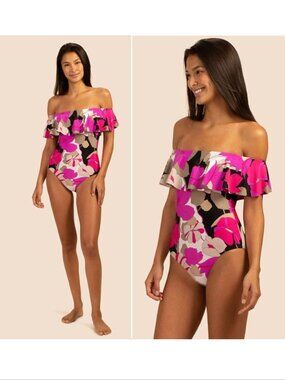 TRINA TURK Lynx Gemini Ruffle Off the Shoulder One Piece SWIMSUIT 4 Floral $162